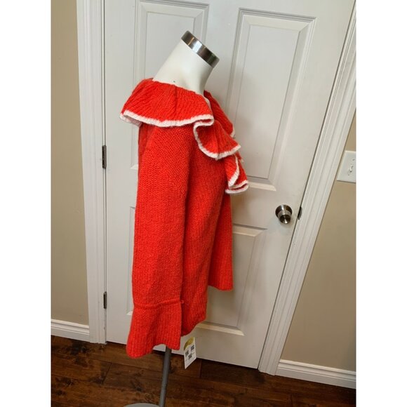 Andersson Bell Red Fabiana Ruffle Deep V-Neck Knit Sweater, Size M - Picture 4 of 9